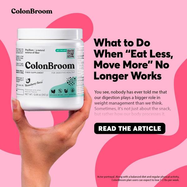 A static 1:1 graphic featuring a fiber supplement jar held by a hand, emphasizing the role of digestion in weight management.